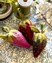 Load image into Gallery viewer, CUSTOM ORDER Small Vintage Ombré Velvet Strawberry Pincushion