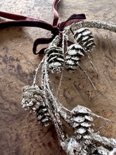 Load image into Gallery viewer, Silver Glitter Frosted Pinecone Wreath