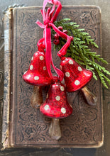 Load image into Gallery viewer, Glass Mushroom Ornaments on Velvet Ribbons