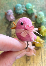 Load image into Gallery viewer, Tiny Wool Spring Chicks with Hand dyed Blossoms and Ribbons