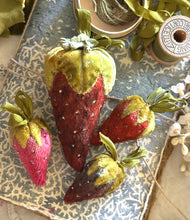 Load image into Gallery viewer, CUSTOM ORDER Small Vintage Ombré Velvet Strawberry Pincushion