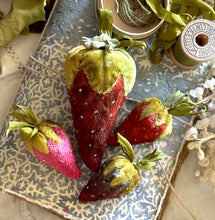Load image into Gallery viewer, CUSTOM ORDER Large Red Vintage Velvet Strawberry Pincushion