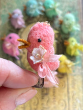 Load image into Gallery viewer, Tiny Wool Spring Chicks with Hand dyed Blossoms and Ribbons