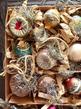 Load image into Gallery viewer, LAST ONE ~ 20 Tiny Mercury Glass Feather Tree Tinsel Ornaments in Gift Box
