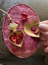 Load image into Gallery viewer, Sacred Heart Gold Locket Ornament - Miniature Flaming Cross Heart Token