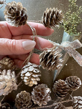 Load image into Gallery viewer, Champagne Glittered Pinecones Garland