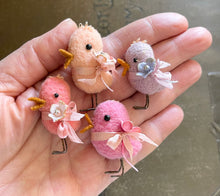 Load image into Gallery viewer, Tiny Wool Spring Chicks with Hand dyed Blossoms and Ribbons