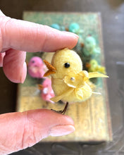 Load image into Gallery viewer, Tiny Wool Spring Chicks with Hand dyed Blossoms and Ribbons