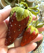 Load image into Gallery viewer, CUSTOM ORDER Small Vintage Ombré Velvet Strawberry Pincushion