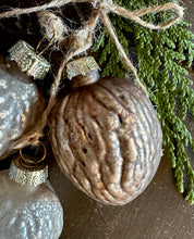 Load image into Gallery viewer, 12 days of Christmas 3 Glass Walnut Ornaments on Jute Strings