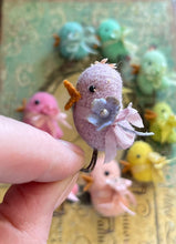 Load image into Gallery viewer, Tiny Wool Spring Chicks with Hand dyed Blossoms and Ribbons