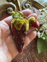 Load image into Gallery viewer, CUSTOM ORDER Large Red Vintage Velvet Strawberry Pincushion with Tiny Strawberry
