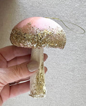 Load image into Gallery viewer, Velvet Mushroom Ornaments Woodland Pink Toadstool Glitter Decorations