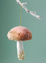 Load image into Gallery viewer, Velvet Mushroom Ornaments Woodland Pink Toadstool Glitter Decorations