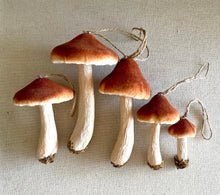 Load image into Gallery viewer, Brown Velveteen Mushroom Ornaments 6 Sizes
