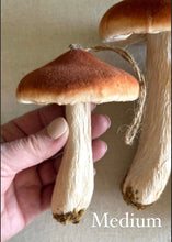 Load image into Gallery viewer, Brown Velveteen Mushroom Ornaments 6 Sizes