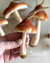 Load image into Gallery viewer, Brown Velveteen Mushroom Ornaments 6 Sizes