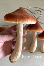 Load image into Gallery viewer, Brown Velveteen Mushroom Ornaments 6 Sizes