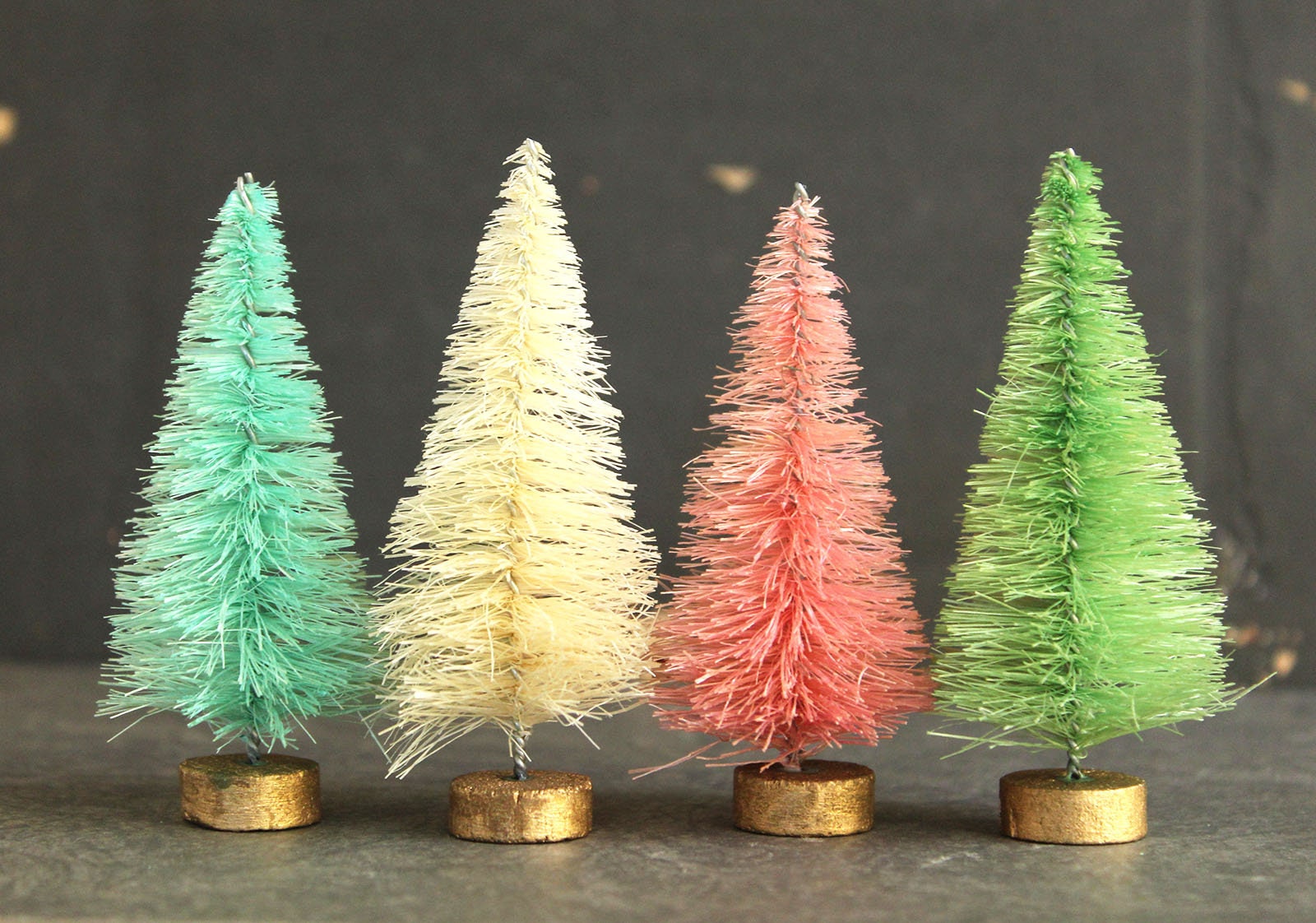 Mini Trees Pink Aqua Set of 4 Mini Bottle Brush Trees Ice Cream Pastels Tiny  1-1/2 Inch Christmas Bottle Brush Tree Miniatures 