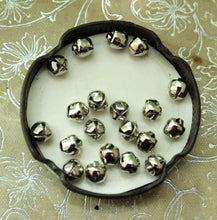 Load image into Gallery viewer, Tiny Bright Silver Bells - 6mm Primitive Christmas Jingle Bells - Dollhouse Holiday Trim Miniatures 1/4 Inch Bell Trim for Decorating