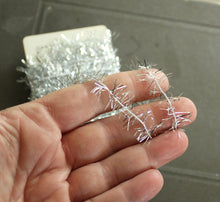 Load image into Gallery viewer, Silver Icicle Tinsel Trim - 13 Feet Tiny Metallic Silver Holiday Garland - Christmas Dollhouse Miniature Garland - Holiday Gift Wrap