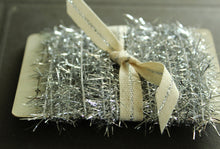 Load image into Gallery viewer, Silver Icicle Tinsel Trim - 13 Feet Tiny Metallic Silver Holiday Garland - Christmas Dollhouse Miniature Garland - Holiday Gift Wrap