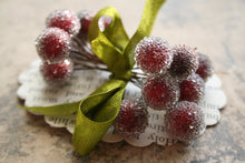 Load image into Gallery viewer, Red Frosted Stamen Balls - Cranberry Holiday Headband Crown - Christmas Collage Decoration - Sugar Stamen Berry Millinery Wedding Supplies