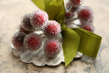 Load image into Gallery viewer, Red Frosted Stamen Balls - Cranberry Holiday Headband Crown - Christmas Collage Decoration - Sugar Stamen Berry Millinery Wedding Supplies
