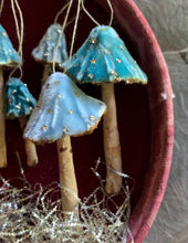 Load image into Gallery viewer, Silk Velvet Mushroom Ornaments - Made to Order Woodland Velvet Toadstool Decorations - Handmade Fairy Mushrooms Cloche Terrarium Display