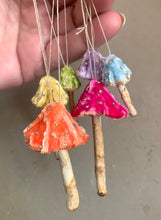 Load image into Gallery viewer, Silk Velvet Mushroom Rainbow - Set of 6 Woodland Velvet Toadstool Decorations - Made to Order Handmade Fairy Mushrooms Terrarium Display