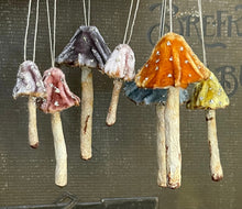 Load image into Gallery viewer, Silk Velvet Mushroom Woodland Set of 7 Velvet Toadstool Decorations - Made to Order Handmade Fairy Mushrooms Terrarium Display