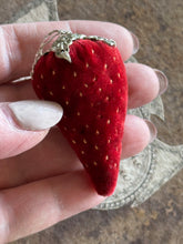 Load image into Gallery viewer, Vintage Velvet Strawberry Pincushion with Silver Star
