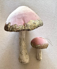 Load image into Gallery viewer, Giant Pale Pink Velvet Mushroom Ornament Set of 2
