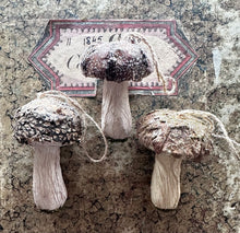 Load image into Gallery viewer, Fairy Toadstools Glittered Rustic Mushroom Bark and Moss Ornaments
