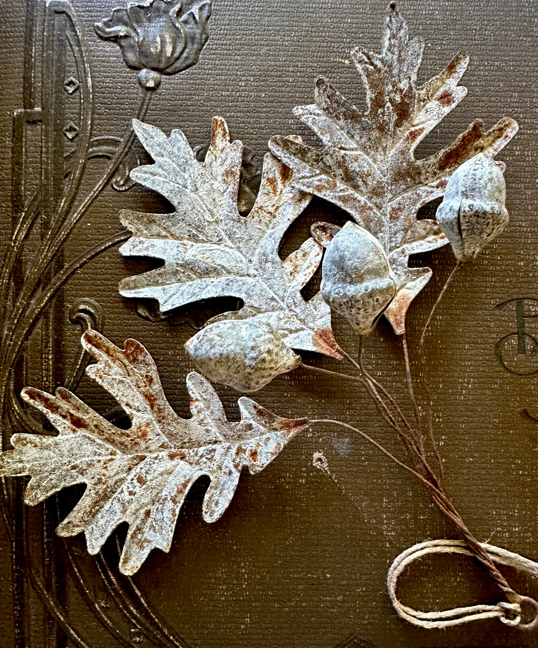 Rusted Acorn and Oak Spray - Rustic Fall Aged Metal Leaves