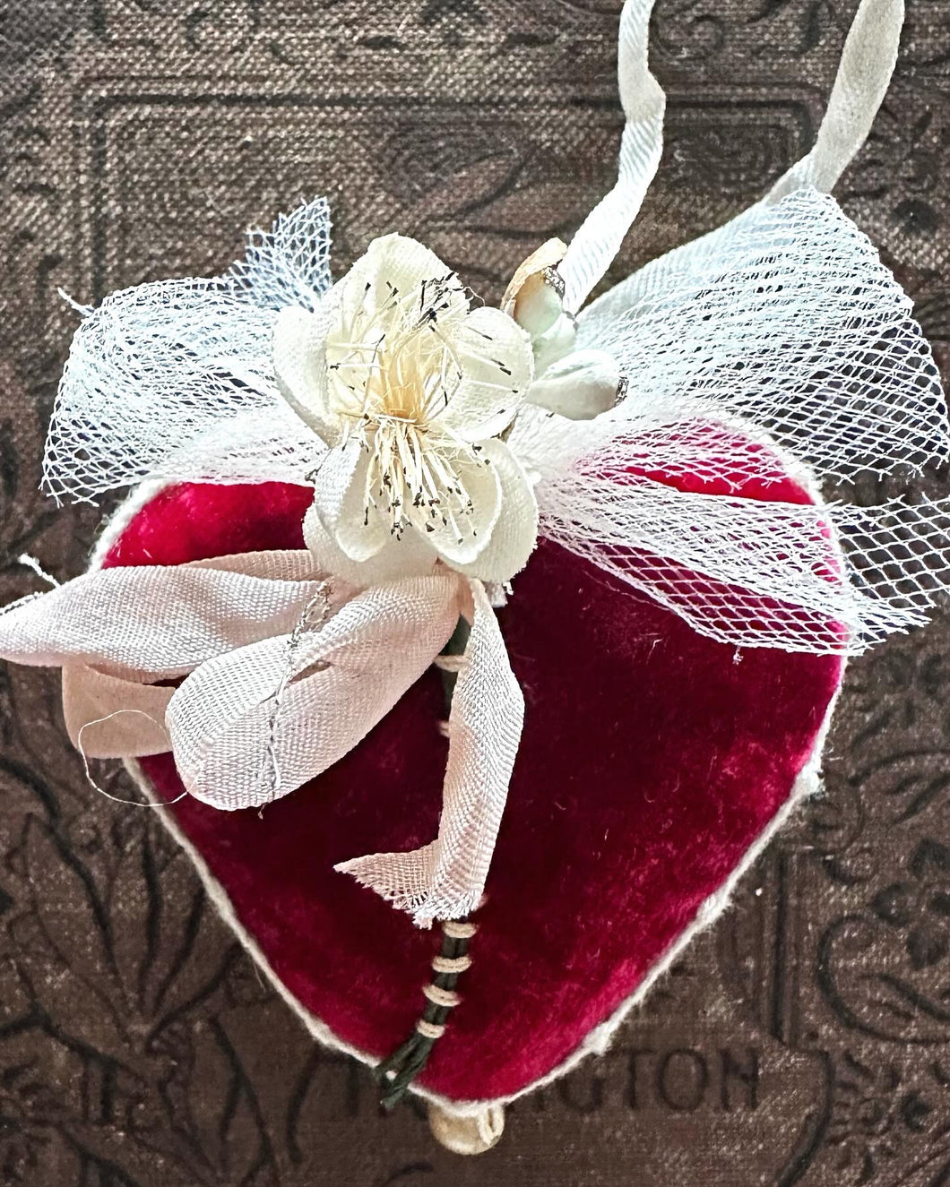 Deep Red Silk Velvet Small Valentine Heart Token