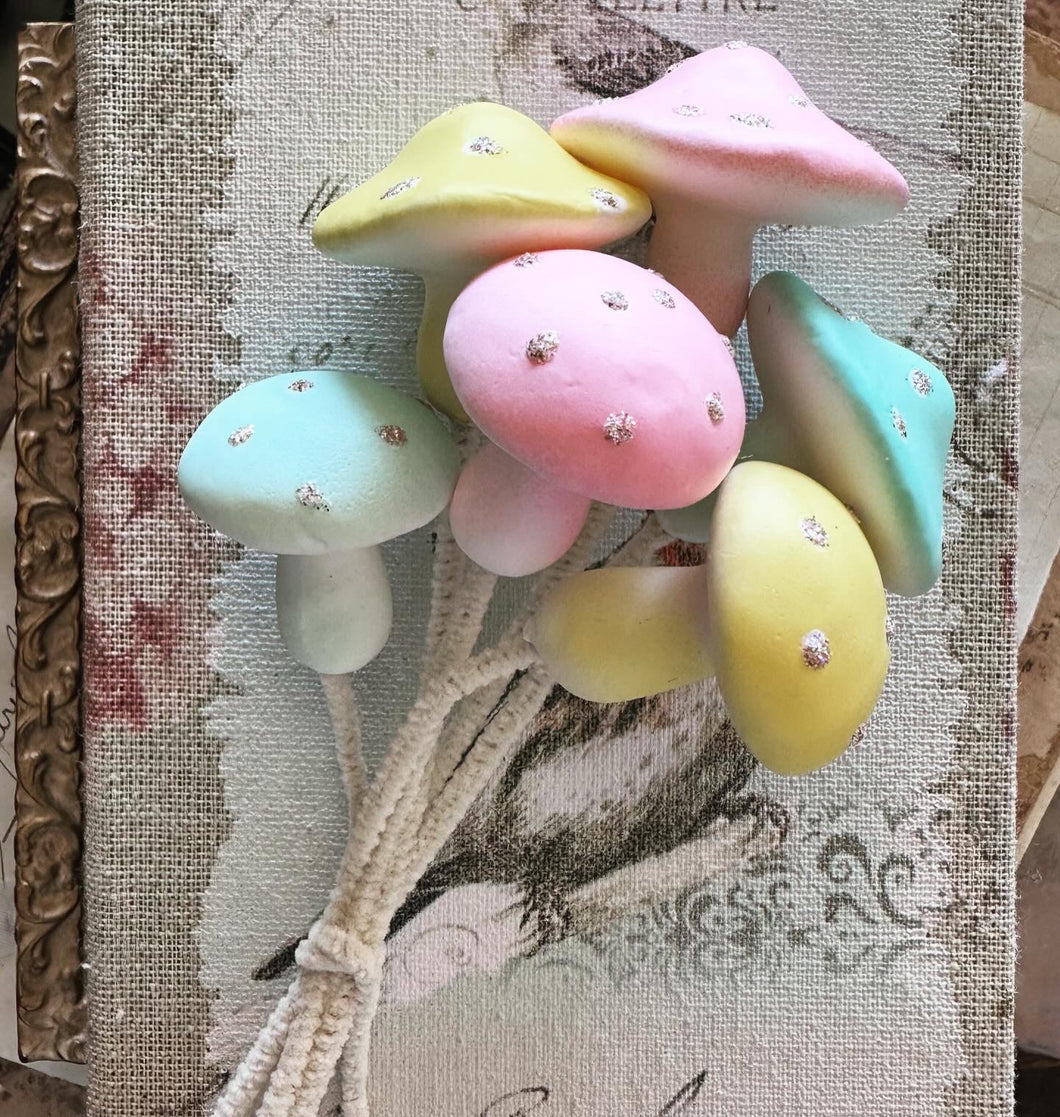 Pastel Glittered Spring Mushroom Picks