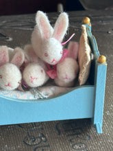 Load image into Gallery viewer, Tiny Needle Felted Bunny in a Pink Flowered Spring Egg Basket
