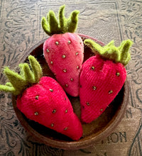 Load image into Gallery viewer, Small Vintage Beaded Velvet Strawberry Pincushion

