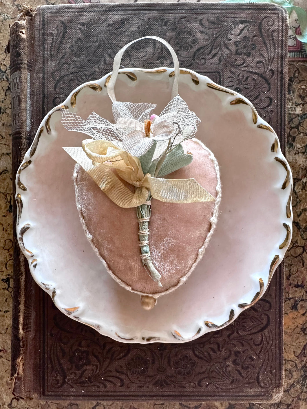 Pale Pink Silk Velvet Heart Token