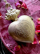 Load image into Gallery viewer, Sacred Heart Gold Locket Ornament  - Miniature Flaming Cross Heart Token
