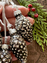 Load image into Gallery viewer, 12 Days of Christmas Glittered Glass Pinecones on Velvet Ribbons
