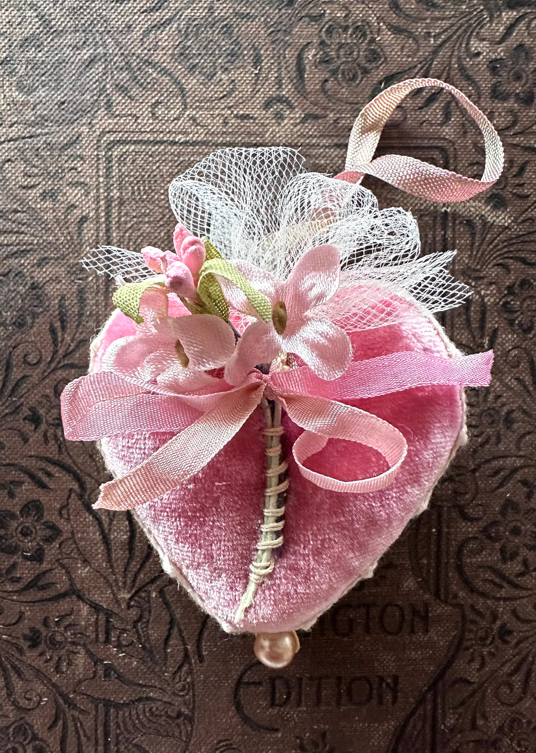 Rose Pink Silk Velvet Small Valentine Heart Token