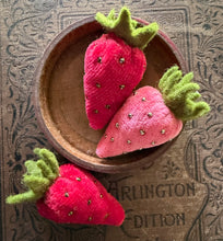 Load image into Gallery viewer, Small Vintage Beaded Velvet Strawberry Pincushion

