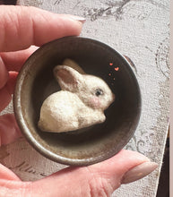 Load image into Gallery viewer, MADE TO ORDER Tiny Spun Cotton Bunny Nestled in a Spun Cotton Basket
