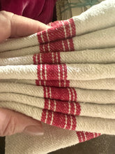 Load image into Gallery viewer, Red Stripe Collection~ Vintage French Homespun Rustic Linen Fabric Bundle

