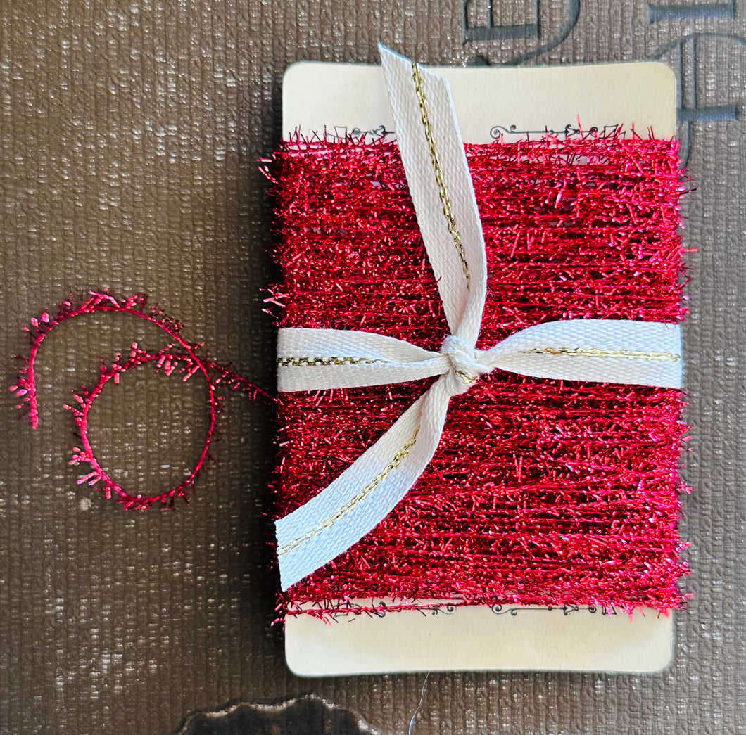 Tiny Red Micro Tinsel Trim 20 Yards Metallic Garland