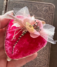 Load image into Gallery viewer, Fuschia Pink Silk Velvet Large Valentine Heart Token
