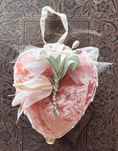 Load image into Gallery viewer, Coral Pink Silk Velvet Large Valentine Heart Token
