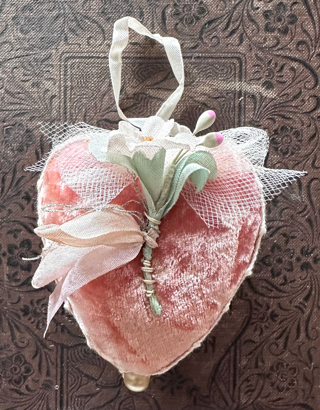 Coral Pink Silk Velvet Large Valentine Heart Token